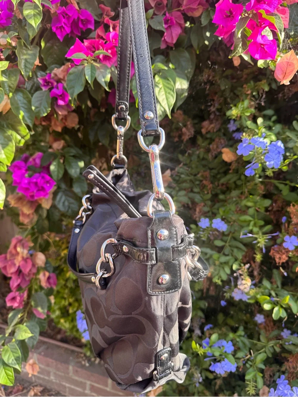 Coach Brooke Signature Black Sateen/Op Art Hobo Bag